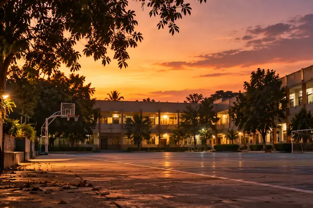 A Karnataka college campus at dusk