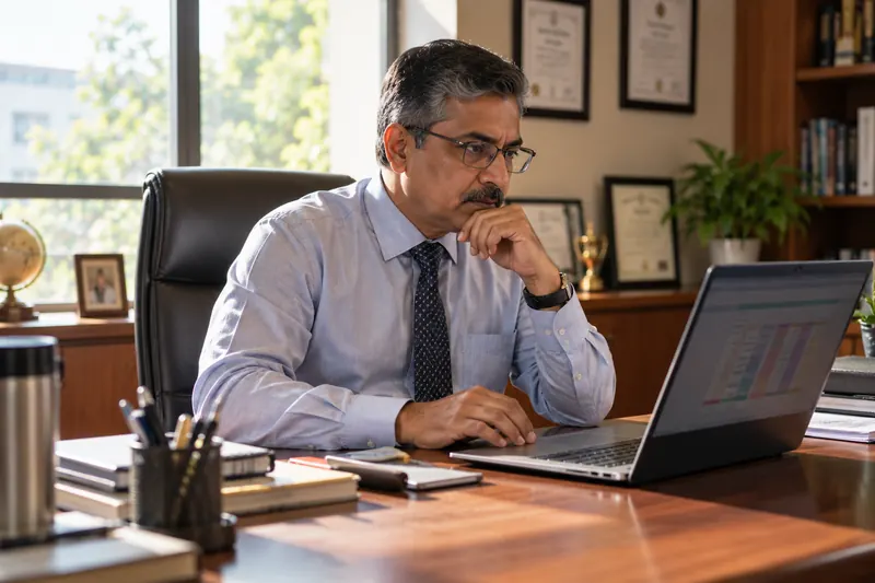 Principal reviewing the weekly campus dashboard