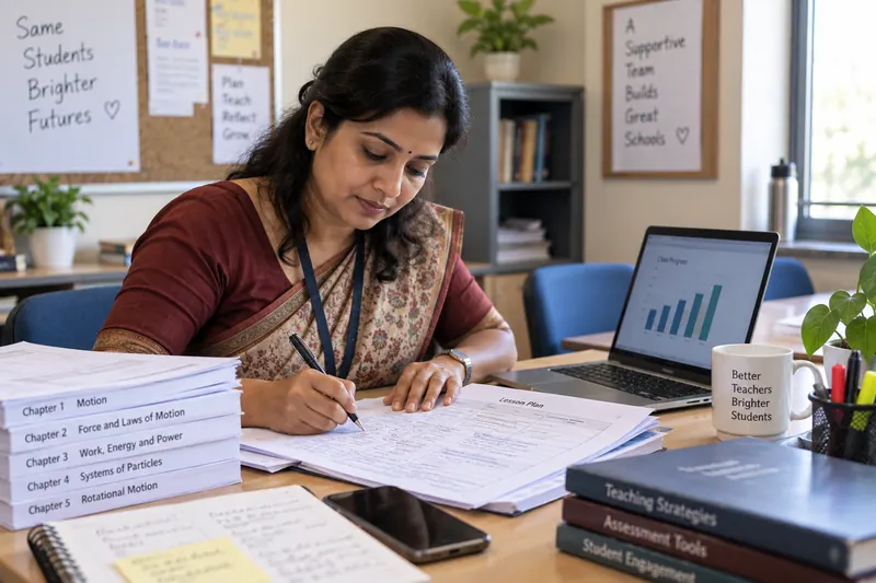 Teacher annotating a ready-to-teach lesson plan